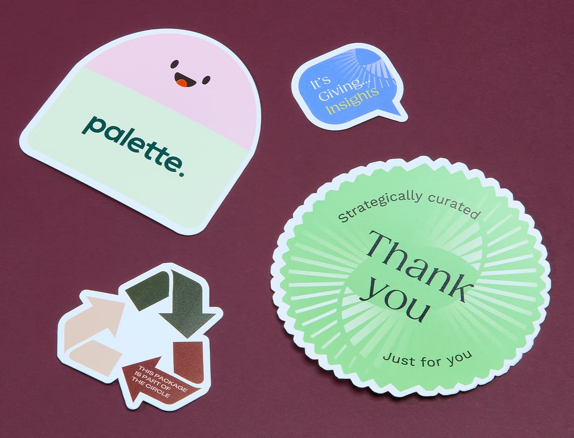 A collection of stickers varying in size, shape and color.